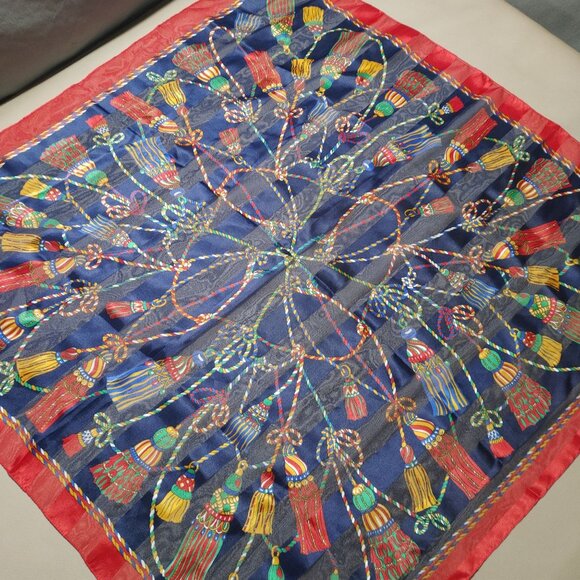 Capezio Accessories Italian Scarf Tassel Rope Print Polyester Multicolor Red - Picture 7 of 9